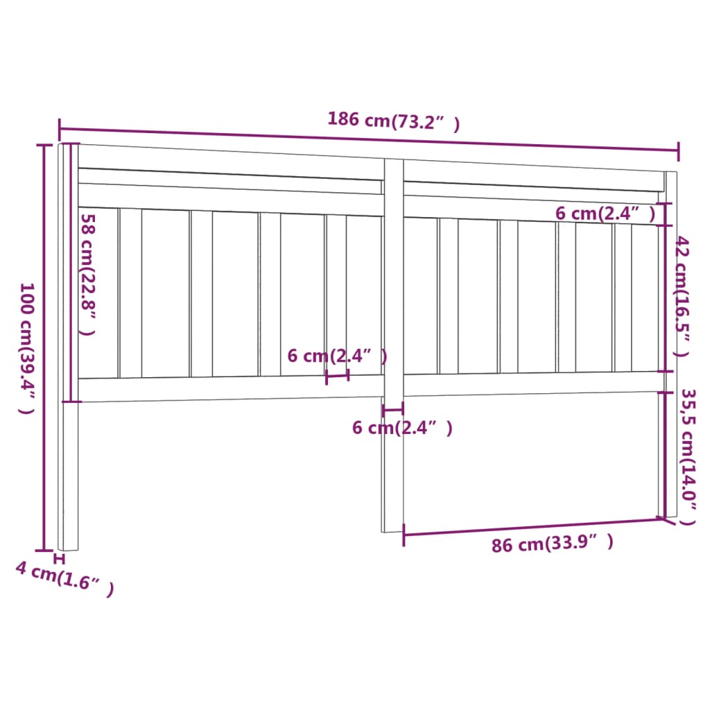 Hoofdbord 86X4X00 Cm Massief Grenenhout 186 x 100 cm Grijs