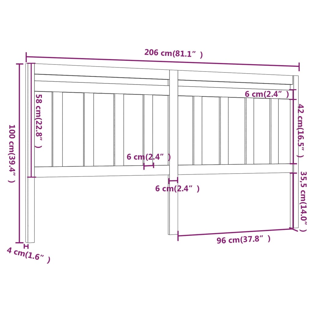 Hoofdbord 206X4X00 Cm Massief Grenenhout 206 x 100 cm Grijs