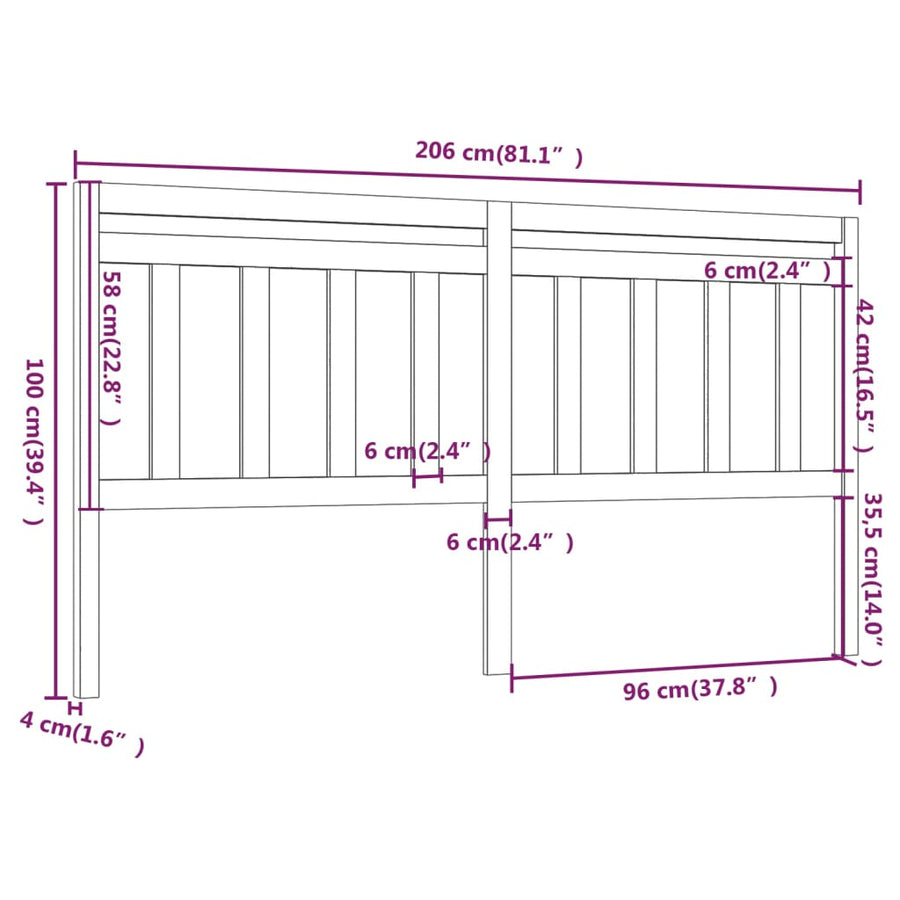 Hoofdbord 206X4X00 Cm Massief Grenenhout 206 x 100 cm Grijs
