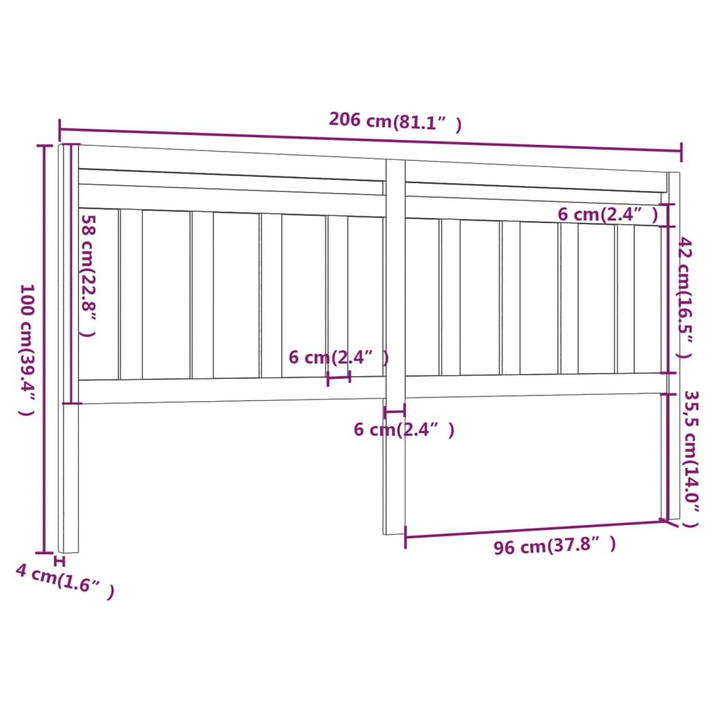 Hoofdbord 206X4X00 Cm Massief Grenenhout 206 x 100 cm Honingbruin