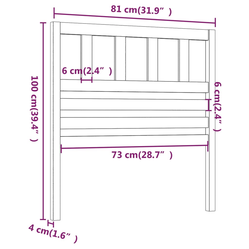 Hoofdbord 8X4X00 Cm Massief Grenenhout 81 x 100 cm Zwart