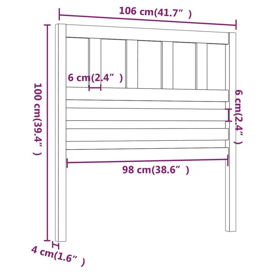 Hoofdbord 06X4X00 Cm Massief Grenenhout 106 x 100 cm Grijs