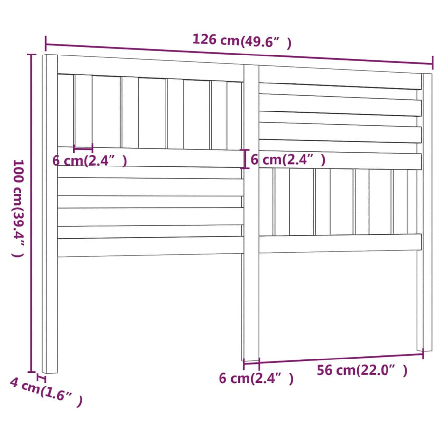 Hoofdbord 26X4X00 Cm Massief Grenenhout 126 x 100 cm Zwart