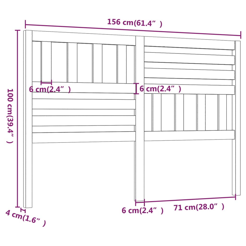 Hoofdbord 56X4X00 Cm Massief Grenenhout 156 x 100 cm Grijs