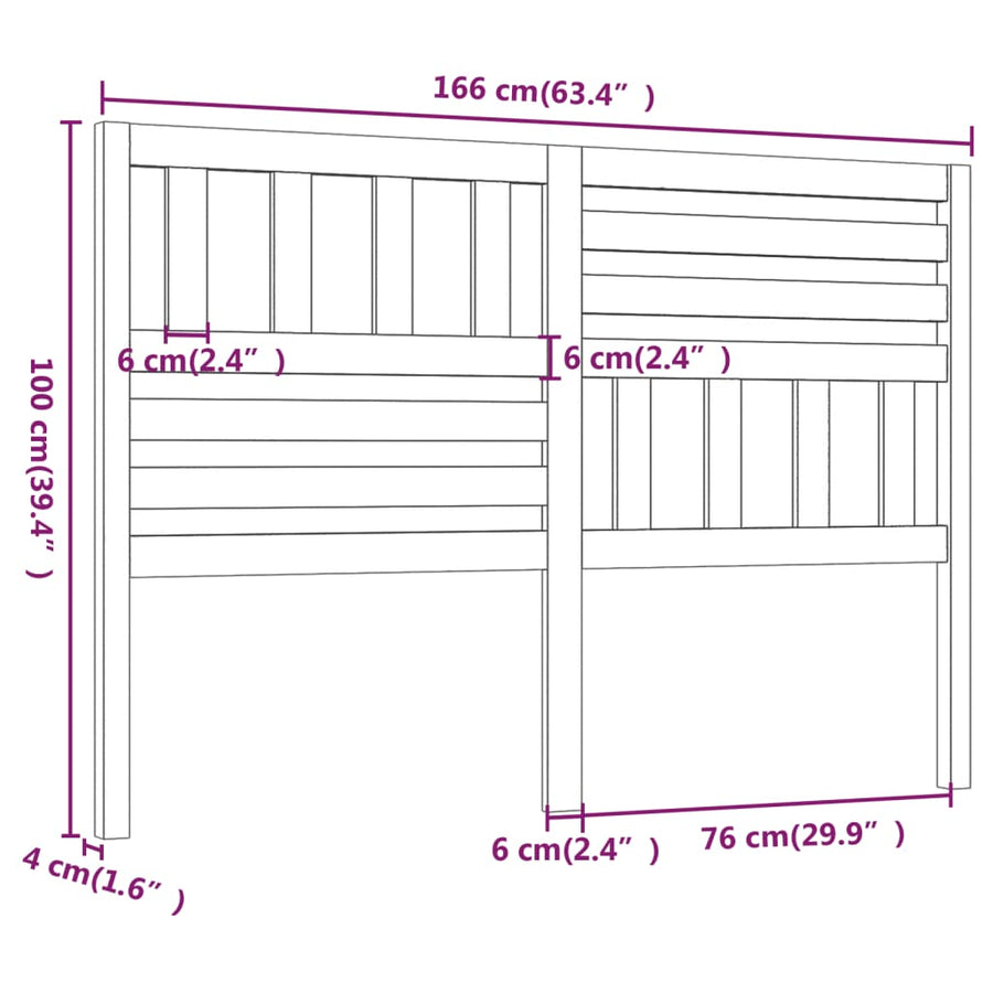 Hoofdbord 66X4X00 Cm Massief Grenenhout 166 x 100 cm Zwart
