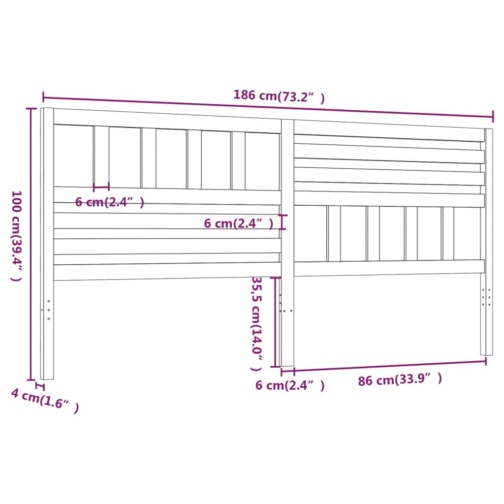 Hoofdbord 86X4X00 Cm Massief Grenenhout 186 x 100 cm Grijs
