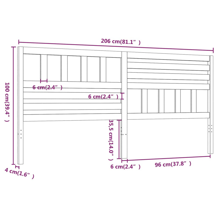 Hoofdbord 206X4X00 Cm Massief Grenenhout 206 x 100 cm Grijs