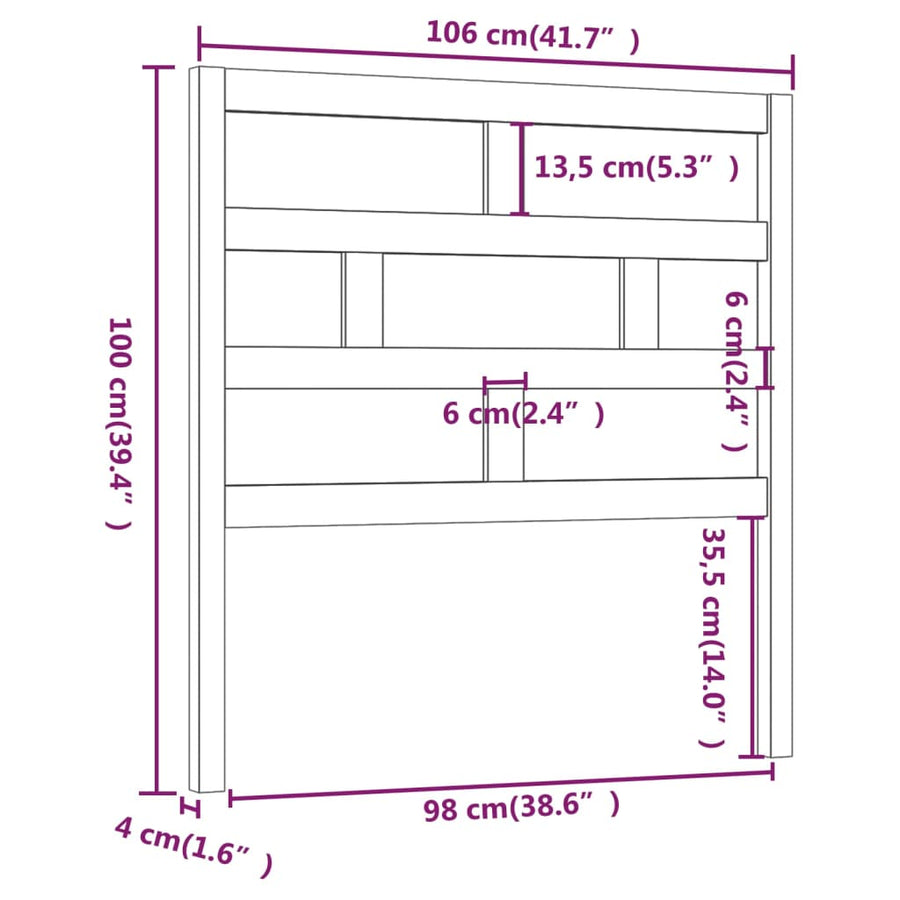Hoofdbord 06X4X00 Cm Massief Grenenhout 106 x 100 cm Grijs