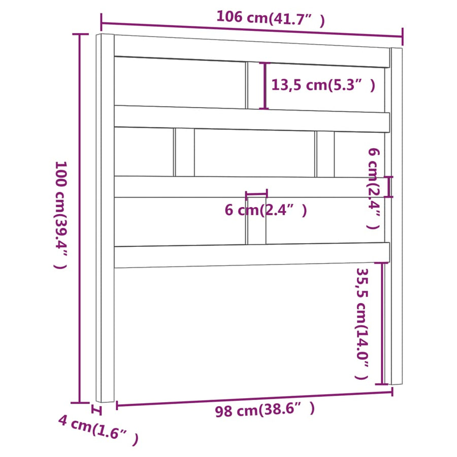 Hoofdbord 06X4X00 Cm Massief Grenenhout 106 x 100 cm Zwart