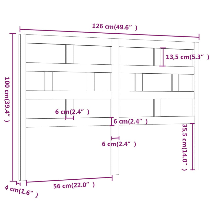 Hoofdbord 26X4X00 Cm Massief Grenenhout 126 x 100 cm Honingbruin
