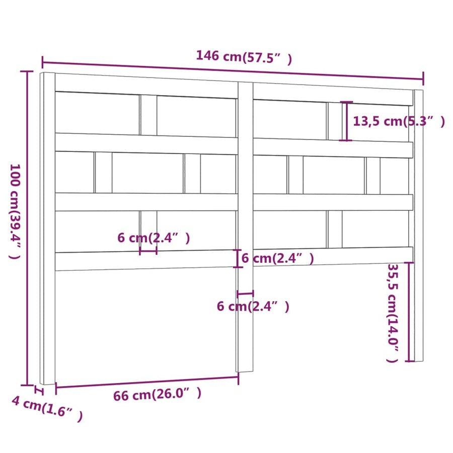 Hoofdbord 146x4x100 cm massief grenenhout wit 146 x 100 cm Wit