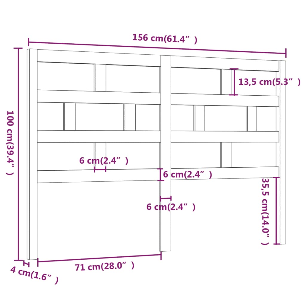 Hoofdbord 56X4X00 Cm Massief Grenenhout 156 x 100 cm Grijs