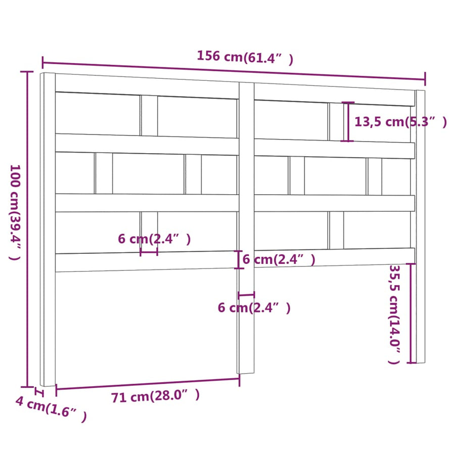 Hoofdbord 56X4X00 Cm Massief Grenenhout 156 x 100 cm Grijs