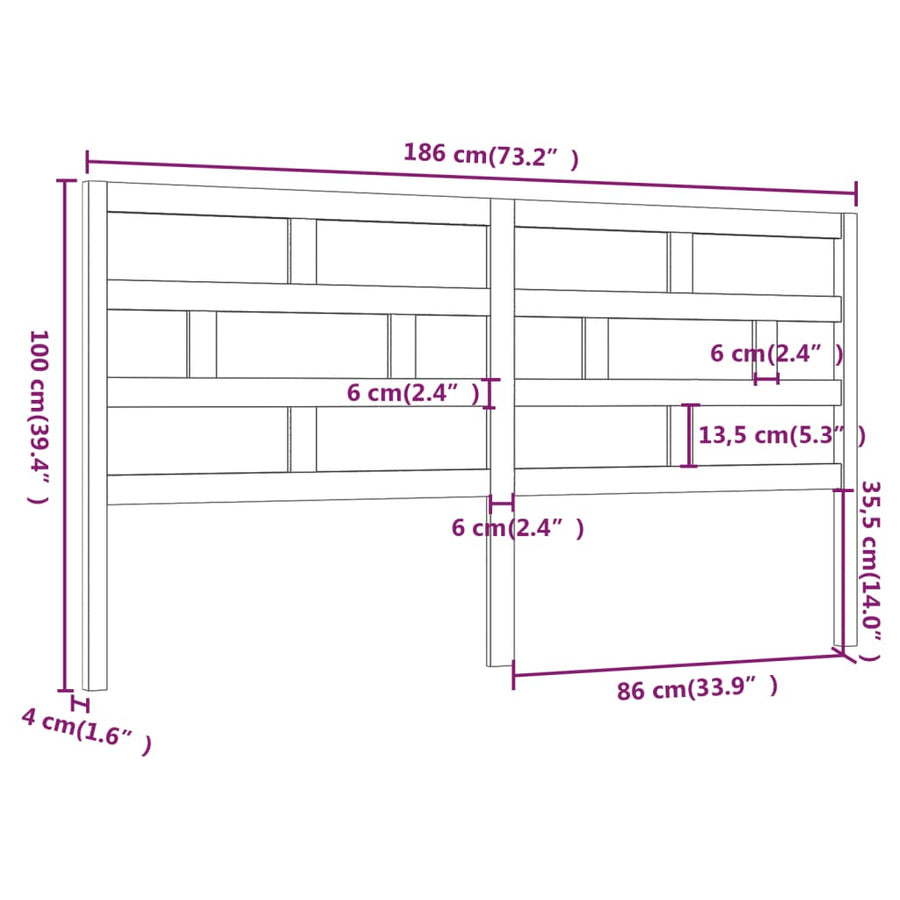 Hoofdbord 86X4X00 Cm Massief Grenenhout 186 x 100 cm Wit