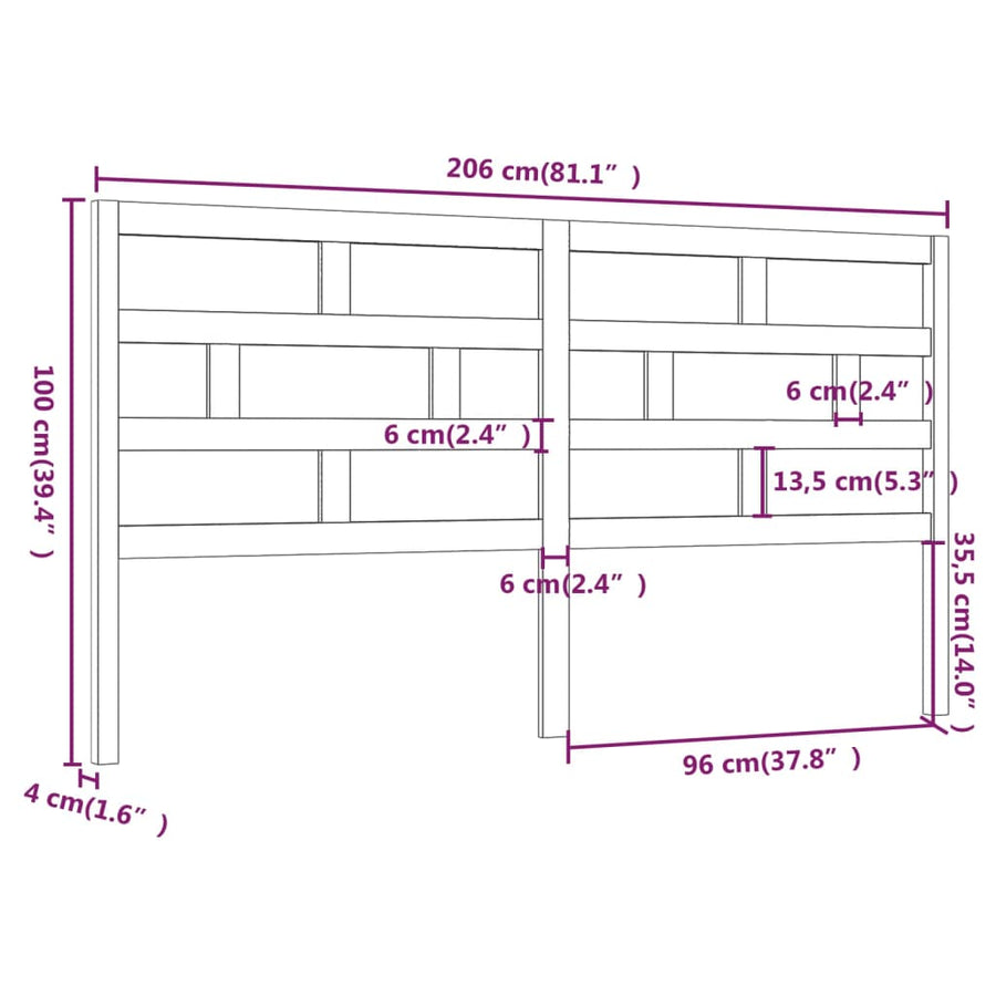 Hoofdbord 206X4X00 Cm Massief Grenenhout 206 x 100 cm Honingbruin