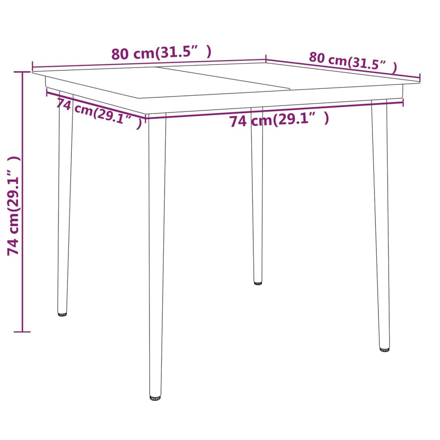 -Delige Tuinset Zwart 3 80 cm tafellengte