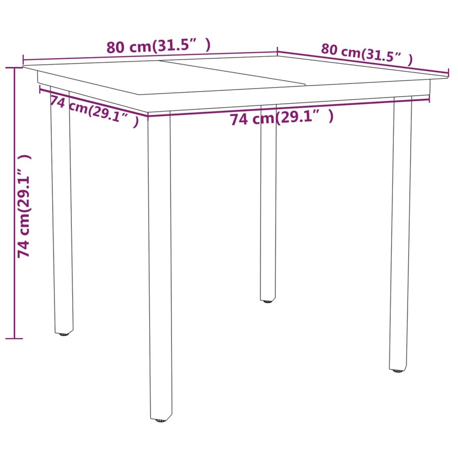 -Delige Tuinset Zwart 3 80 cm tafellengte