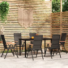 Tuinset 7-delig zwart PE-rattan staal glas