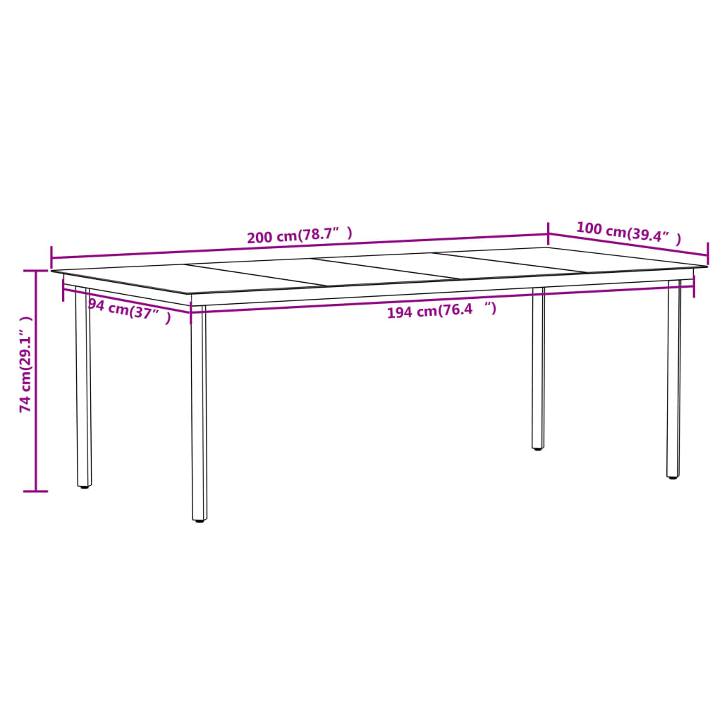 7-Delige Tuinset Zwart 6 200 cm tafellengte