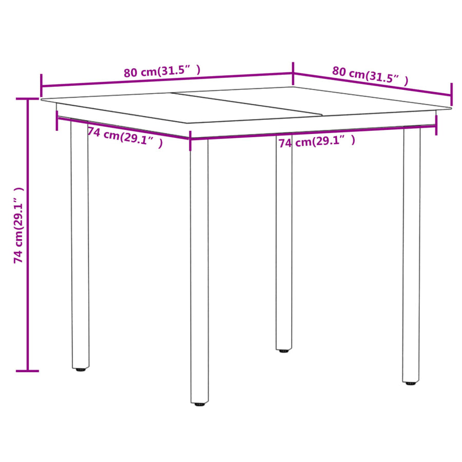 -Delige Tuinset Kleurig 3 80 cm tafellengte Eiken