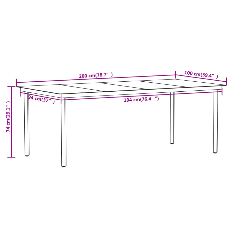 Tuinset 9 200 cm tafellengte Zwart