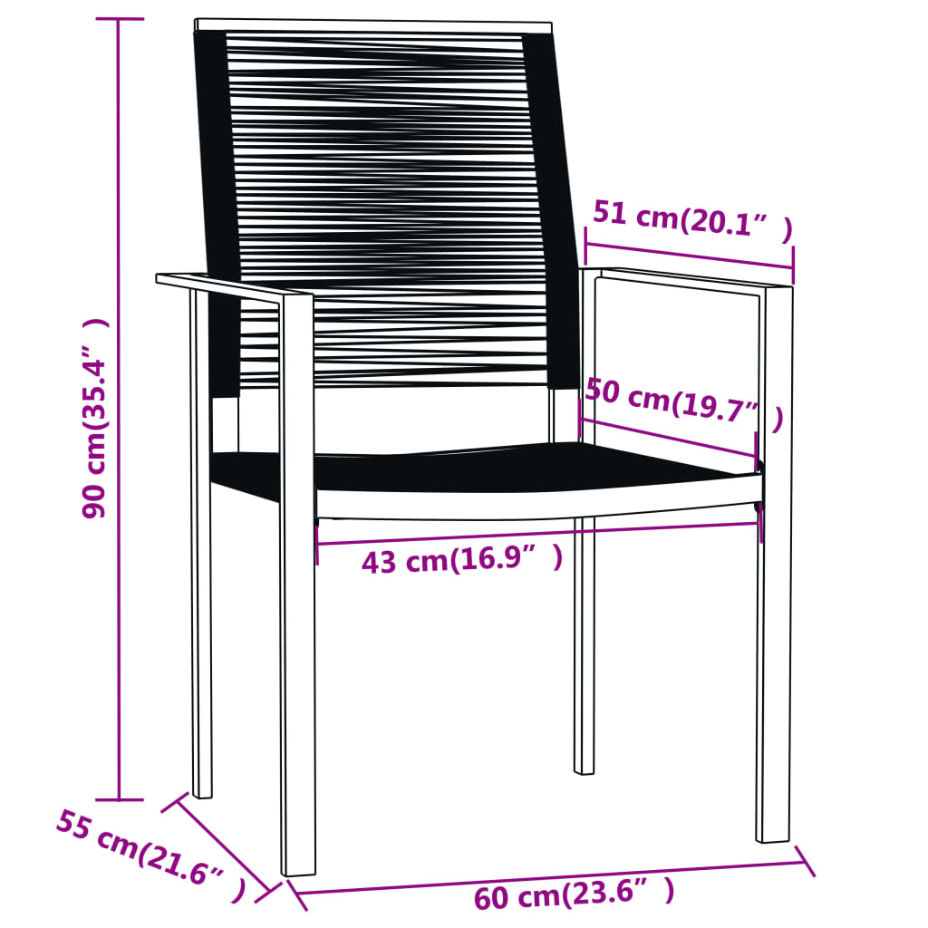 7-Delige Tuinset Zwart 6 200 cm tafellengte