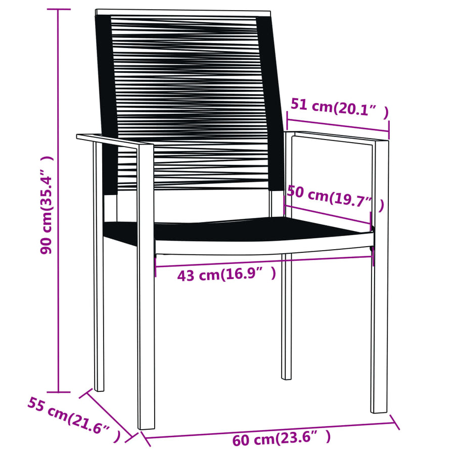 7-Delige Tuinset Zwart 6 200 cm tafellengte
