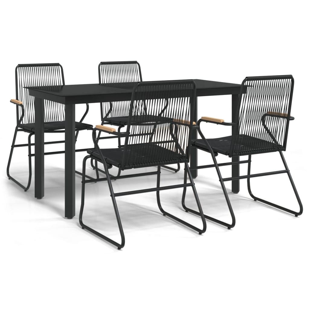 -Delige Tuinset Pvc-Rattan Zwart 5 140 cm tafellengte