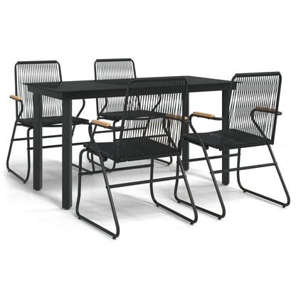-Delige Tuinset Pvc-Rattan Zwart 5 140 cm tafellengte
