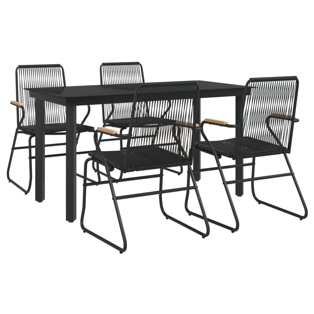 -Delige Tuinset Pvc-Rattan Zwart 5 140 cm tafellengte