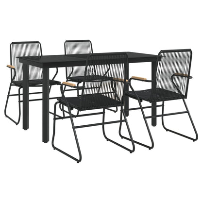 -Delige Tuinset Pvc-Rattan Zwart 5 140 cm tafellengte