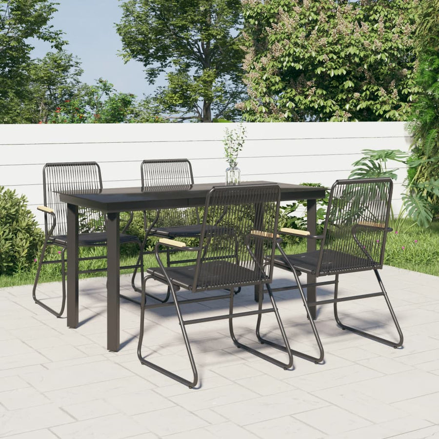 -Delige Tuinset Pvc-Rattan Zwart 5 140 cm tafellengte