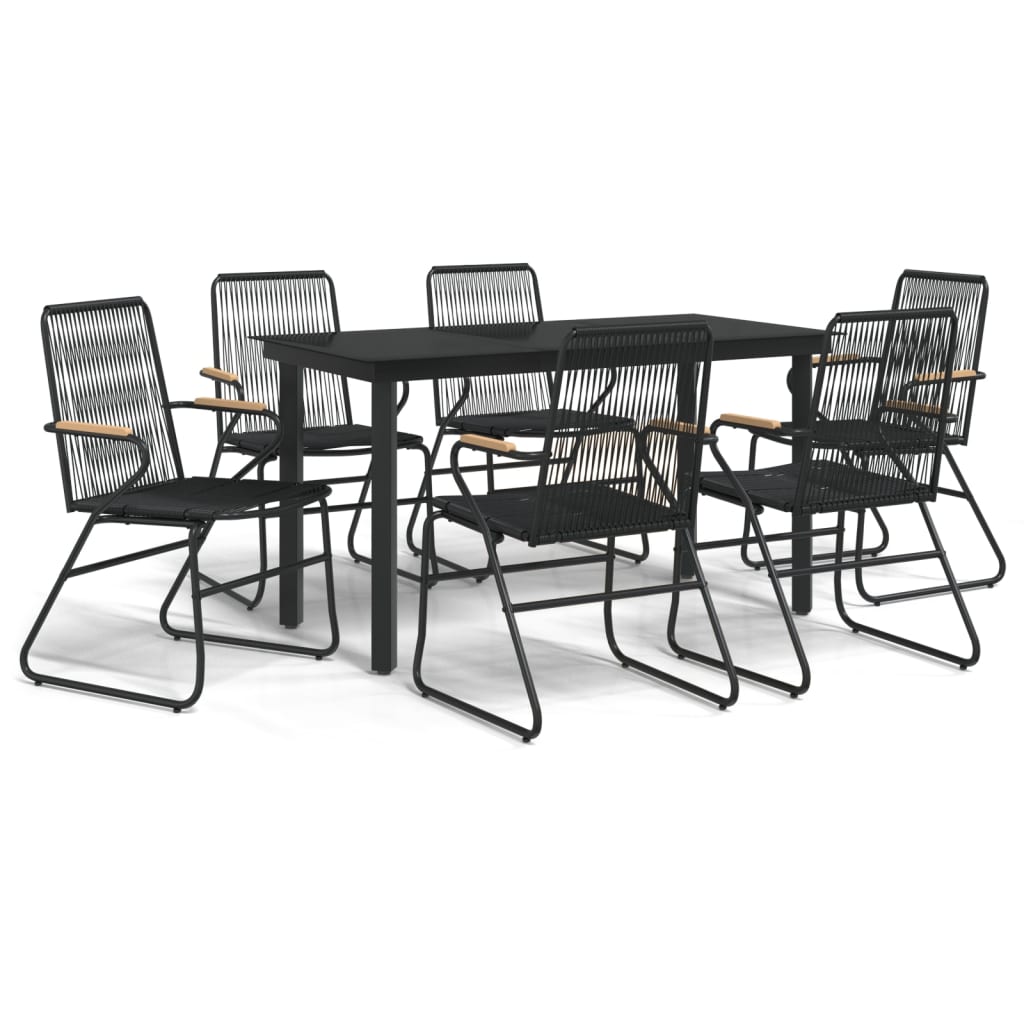 -Delige Tuinset Pvc-Rattan Zwart 7 140 cm tafellengte