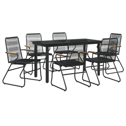 -Delige Tuinset Pvc-Rattan Zwart 7 140 cm tafellengte