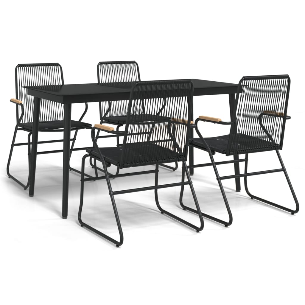 -Delige Tuinset Pvc-Rattan Zwart 5 140 cm tafellengte