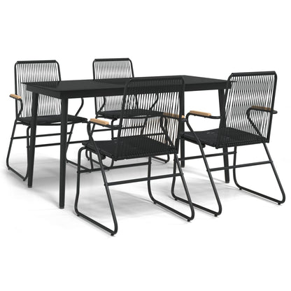 -Delige Tuinset Pvc-Rattan Zwart 5 140 cm tafellengte