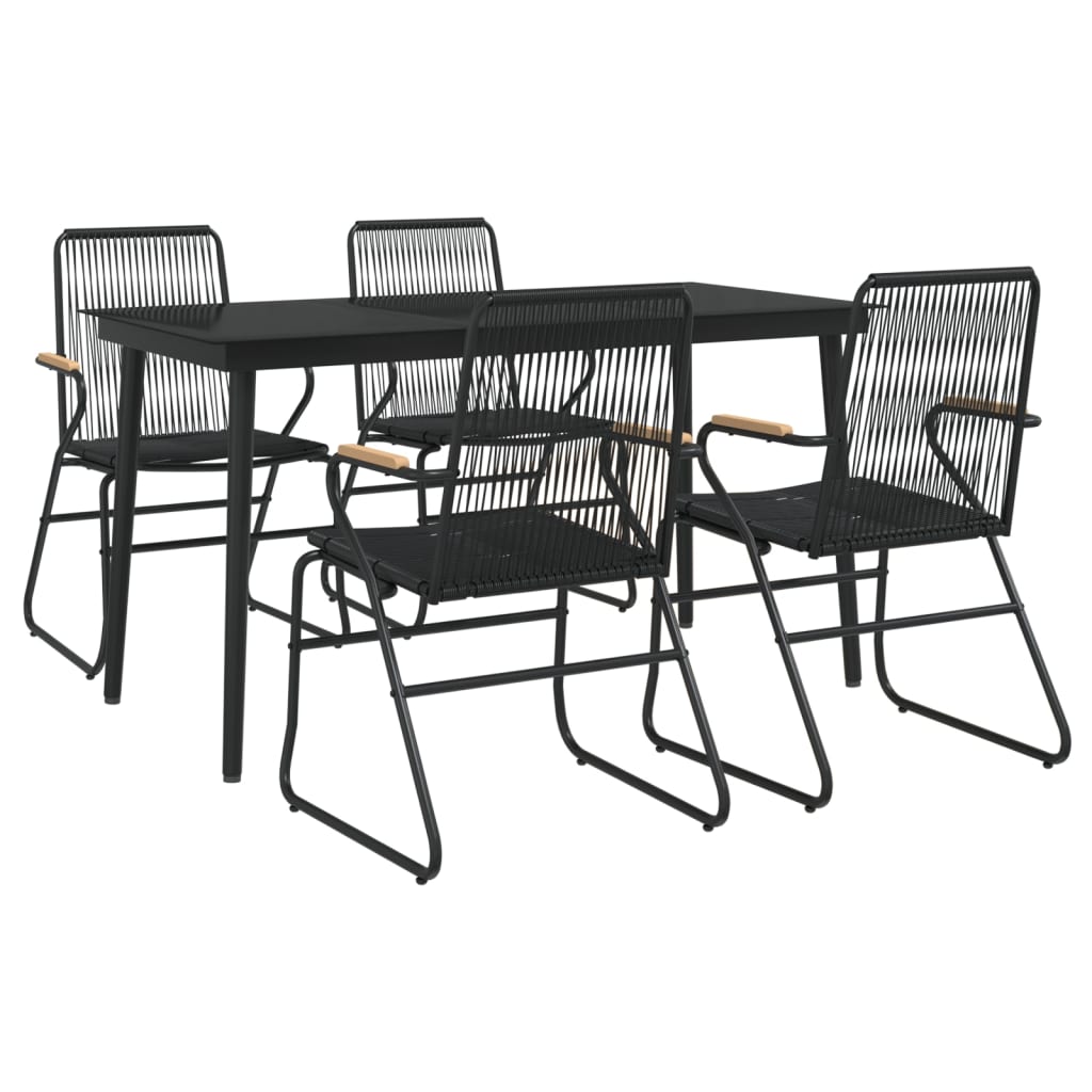 -Delige Tuinset Pvc-Rattan Zwart 5 140 cm tafellengte