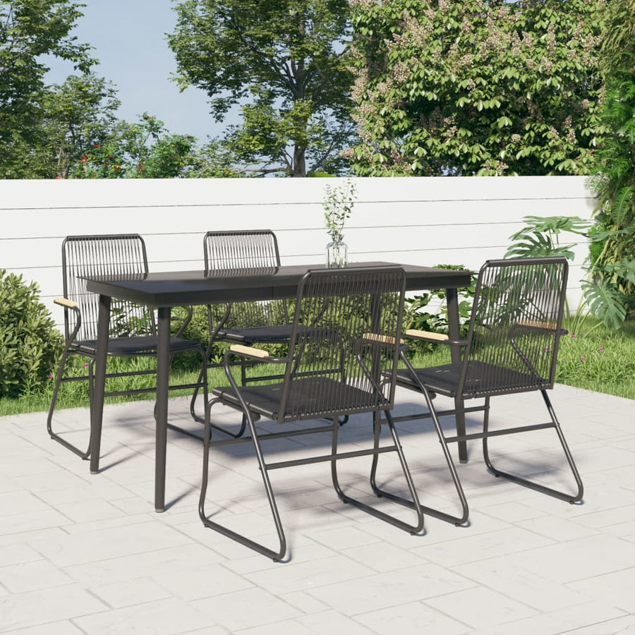 -Delige Tuinset Pvc-Rattan Zwart 5 140 cm tafellengte