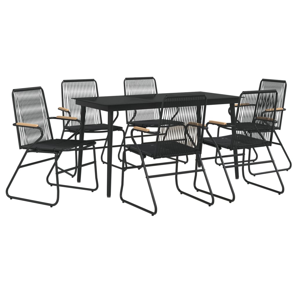-Delige Tuinset Pvc-Rattan Zwart 7 140 cm tafellengte