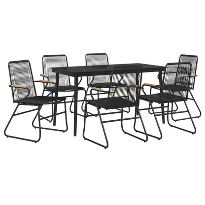 -Delige Tuinset Pvc-Rattan Zwart 7 140 cm tafellengte