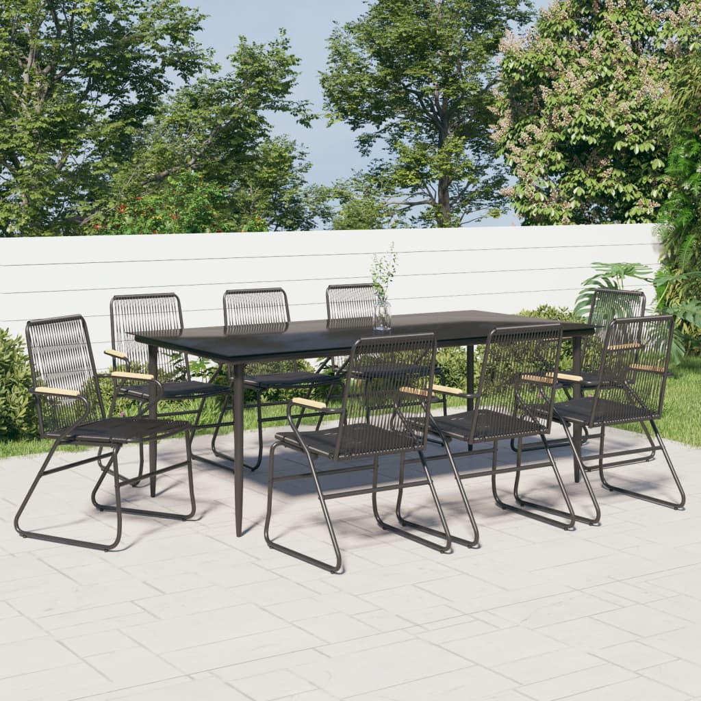 -Delige Tuinset Pvc-Rattan Zwart 9 200 cm tafellengte
