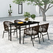 Tuinset 5-delig bruin PVC-rattan staal glas