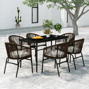 Tuinset 7-delig bruin PVC-rattan staal glas