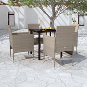Tuinset 5-delig PE-rattan staal glas beige zwart
