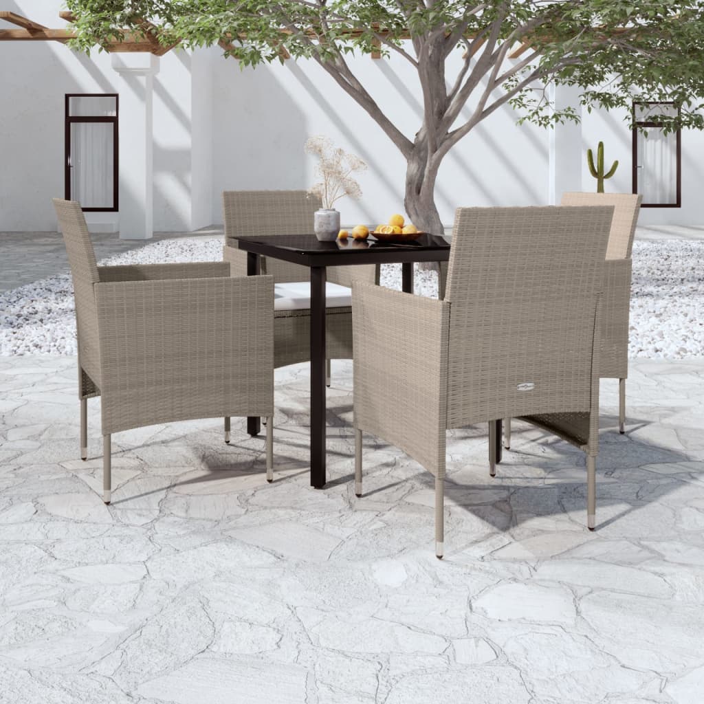 -Delige Tuinset Met Kussens 5 80 cm tafellengte Beige en zwart
