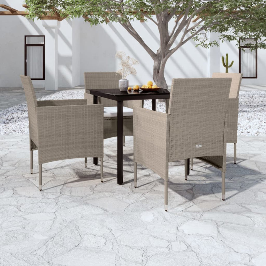 -Delige Tuinset Met Kussens 5 80 cm tafellengte Beige en zwart