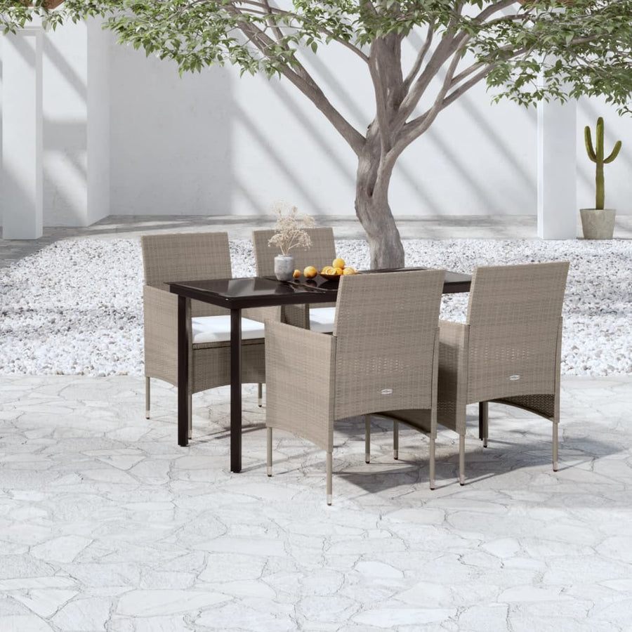 -Delige Tuinset Met Kussens 5 140 cm tafellengte Beige en zwart