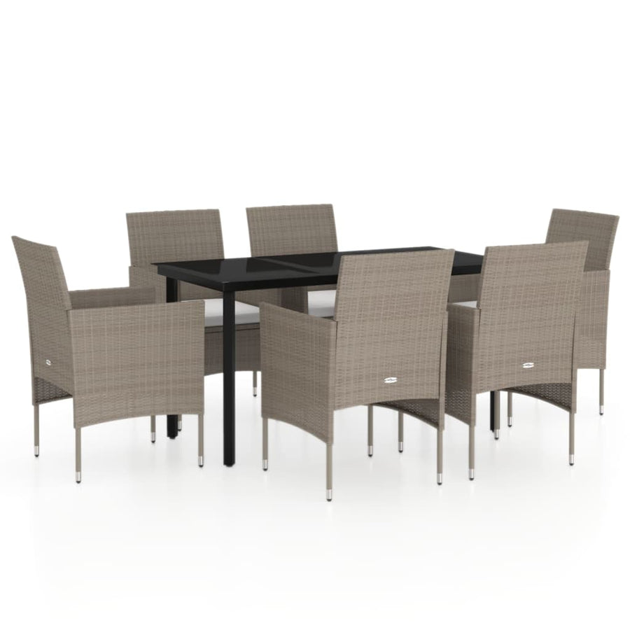 -Delige Tuinset Met Kussens 7 140 cm tafellengte Beige en zwart