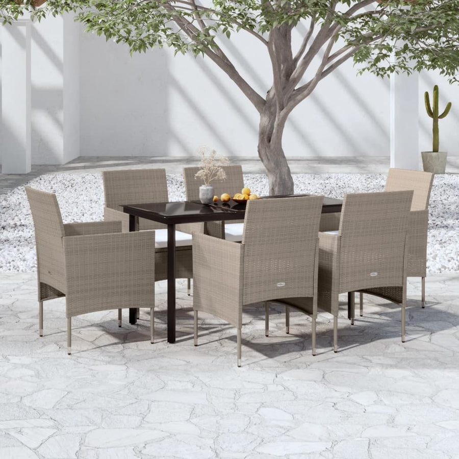 -Delige Tuinset Met Kussens 7 140 cm tafellengte Beige en zwart