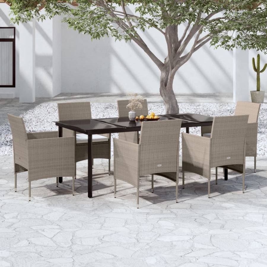 7-Delige Tuinset Met Kussens 6 200 cm tafellengte Beige en zwart